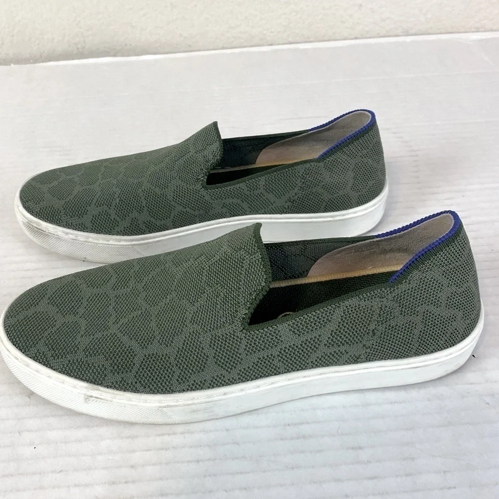 Rothy’s Safari Green Textured Print Slip On Sneakers Size 8